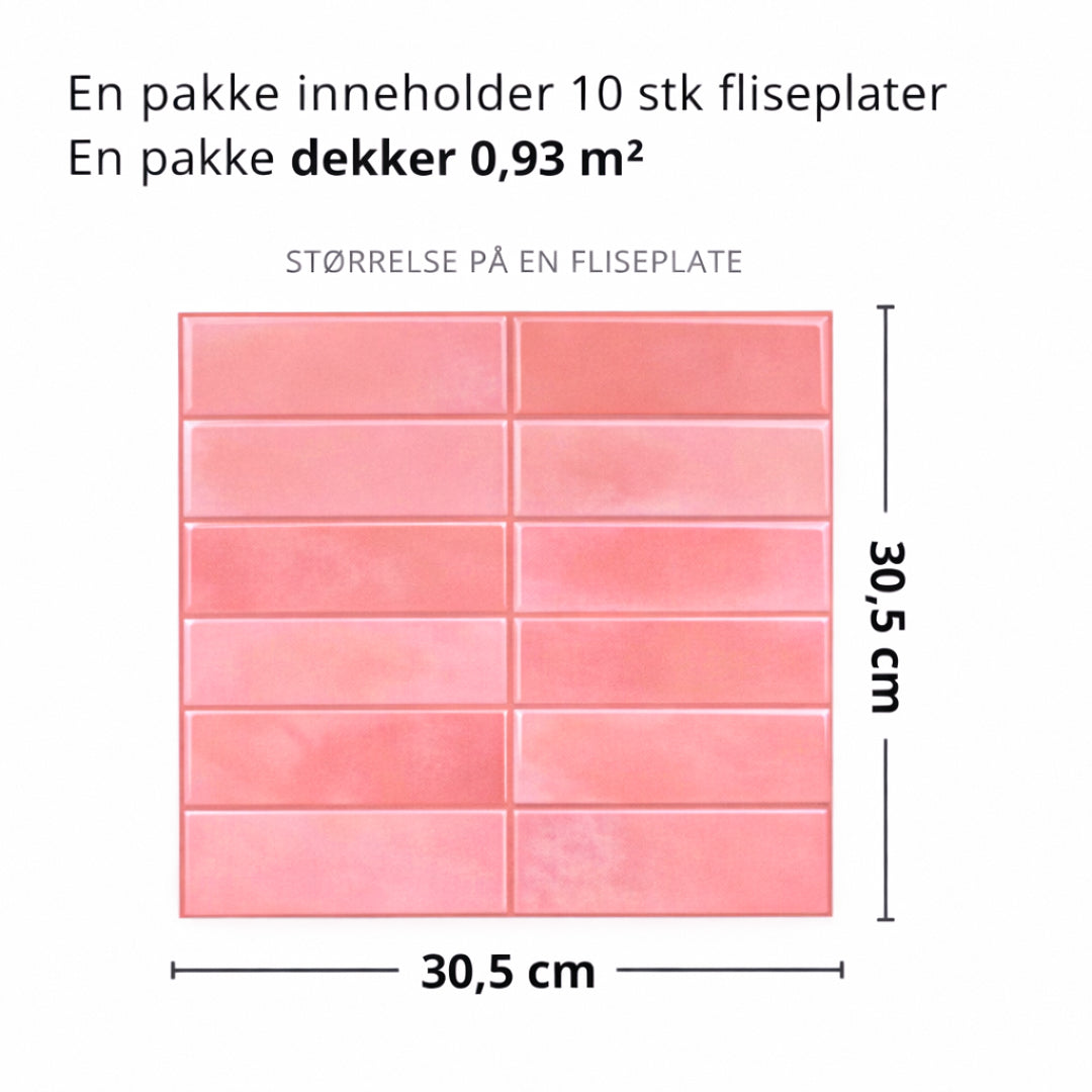 Adelina rosa veggfliser montert på kjøkkenvegg, viser enkel selvklebende installasjon uten verktøy