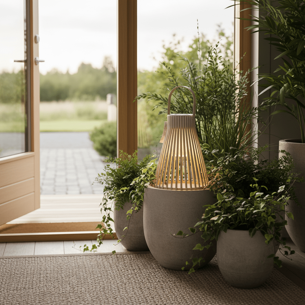 Beige hagebelysning med solcelle til balkong og inngangsparti