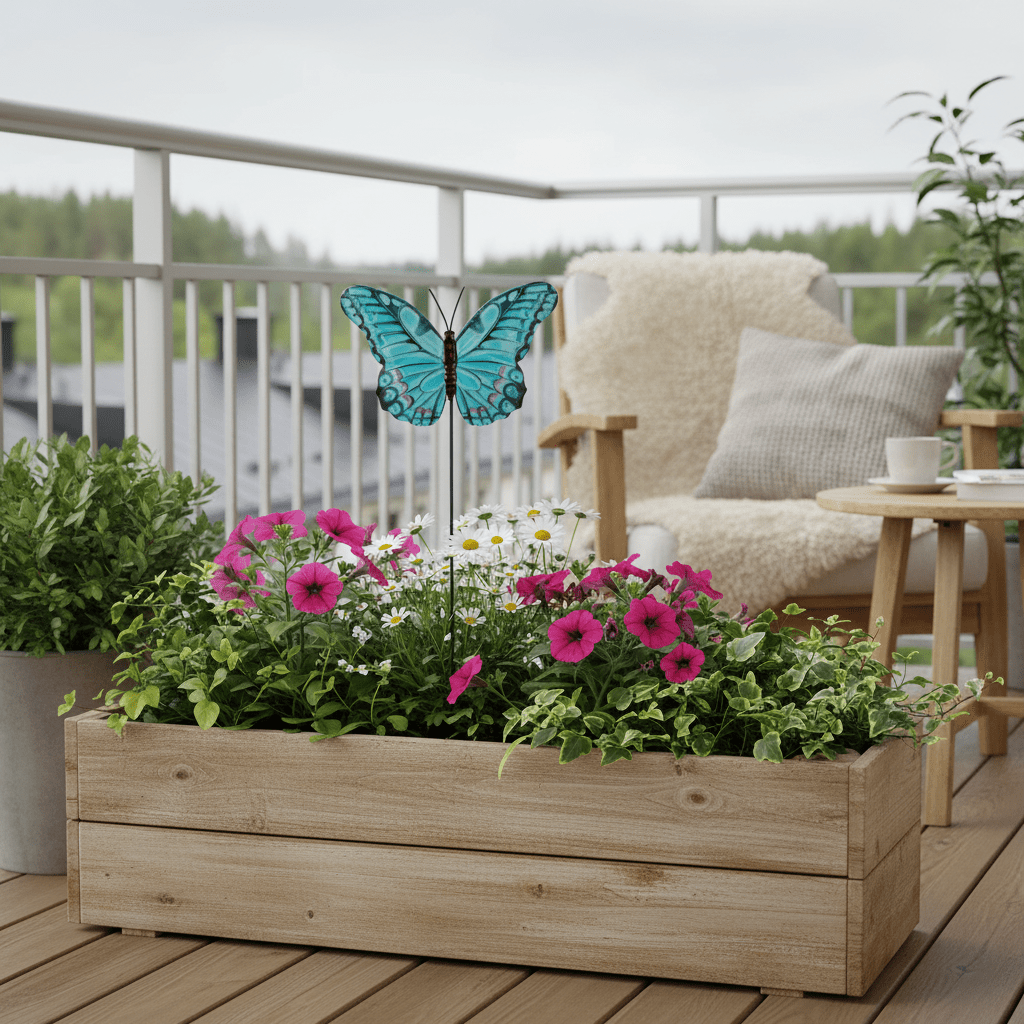 Dekor til hage, veranda og balkong med sommerfuglmotiv