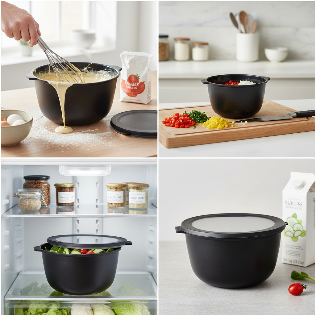 Høye boller i svart med tette lokk og stablebar form