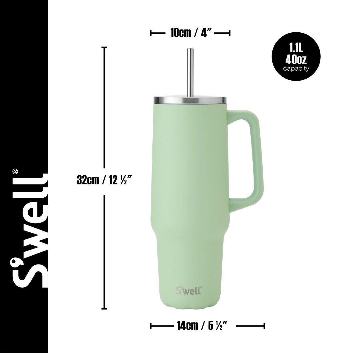 S'well termokopp XL i pistachgrön med lock och stålsugrör