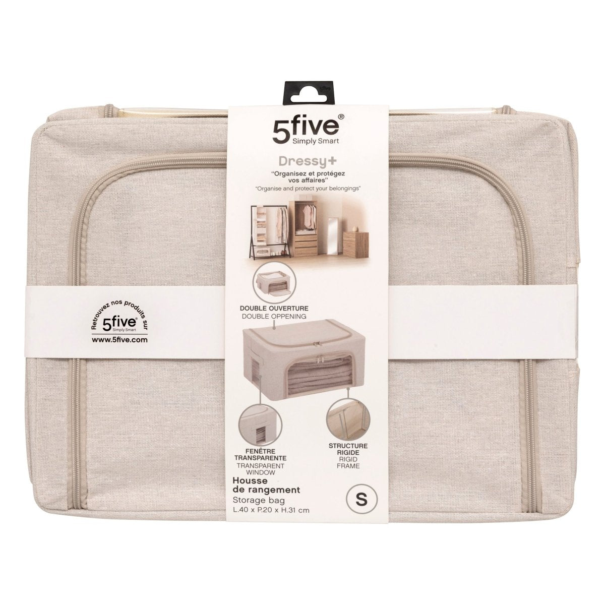 Oppbevaringsbag med dobbel åpning beige 40 x 20 x 31 cm – emballasje 1