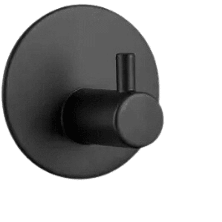 Enkel selvklebende knagg i matt sort metall med rund bakplate. - Lindas dekor