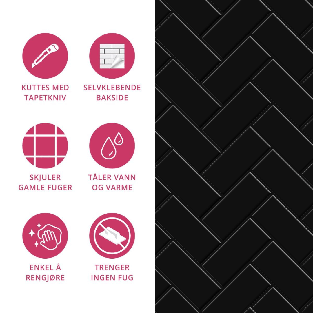 Sort fiskebein selvklebende veggfliser