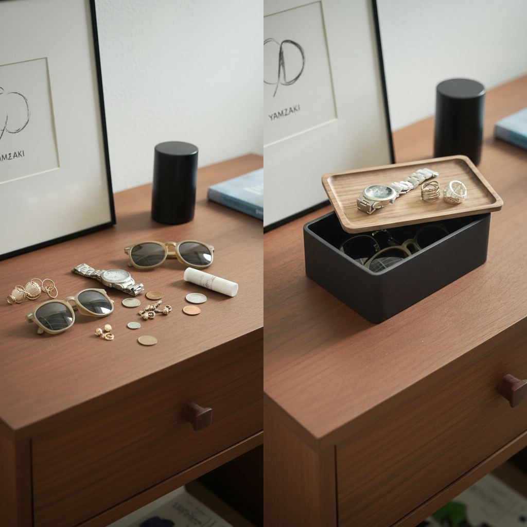 Elegant tilbehørsboks med trelokk og skjult oppbevaring til hjemmet