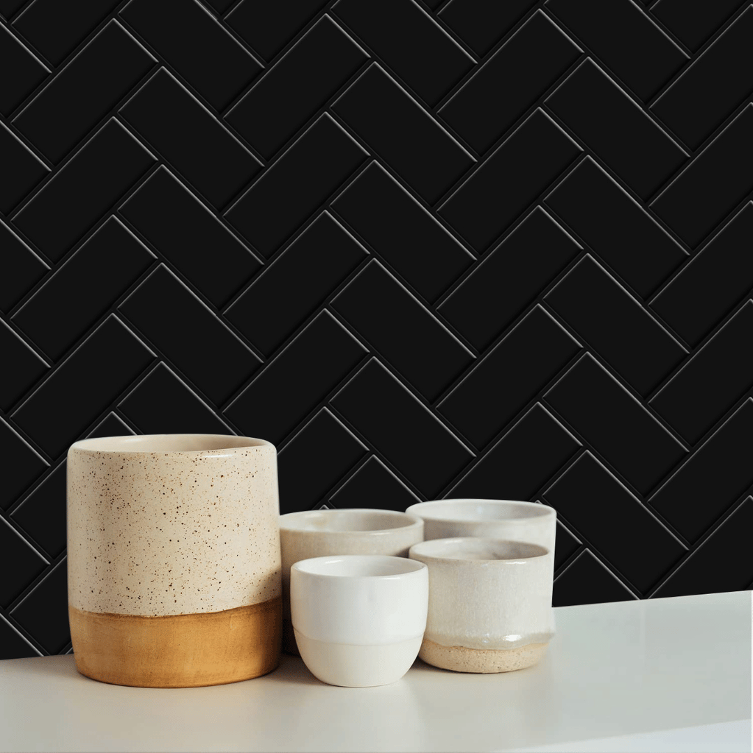 Sort fiskebein selvklebende veggfliser