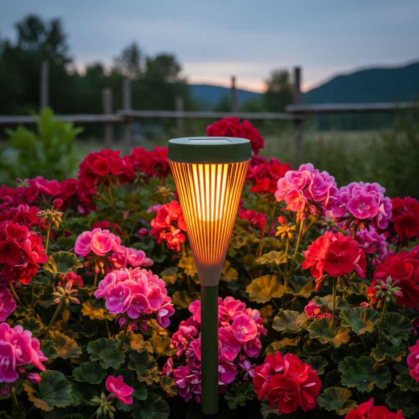Green solar flame light pink flowers