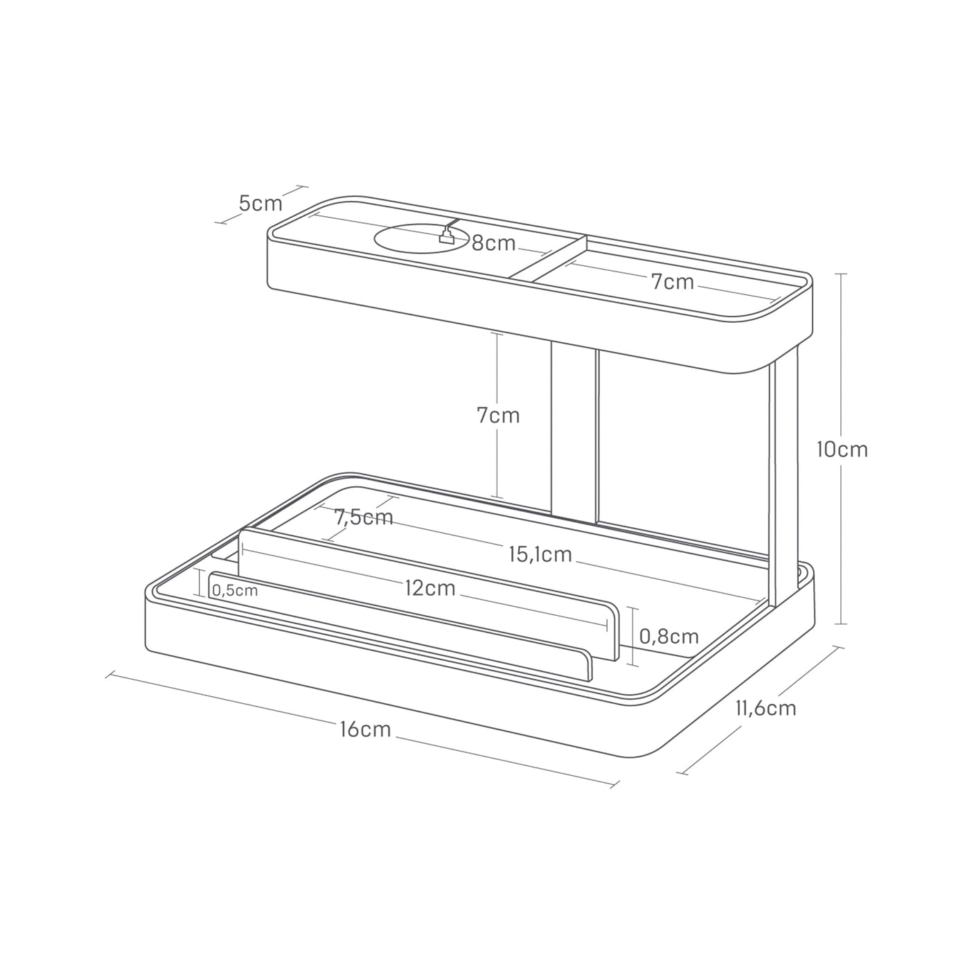 Moderne ladestasjon i sort med plass til smarttelefon og klokke