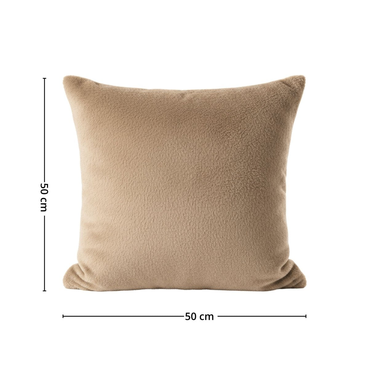 Putetrekk i beige pelslook med mål 50 x 50 cm