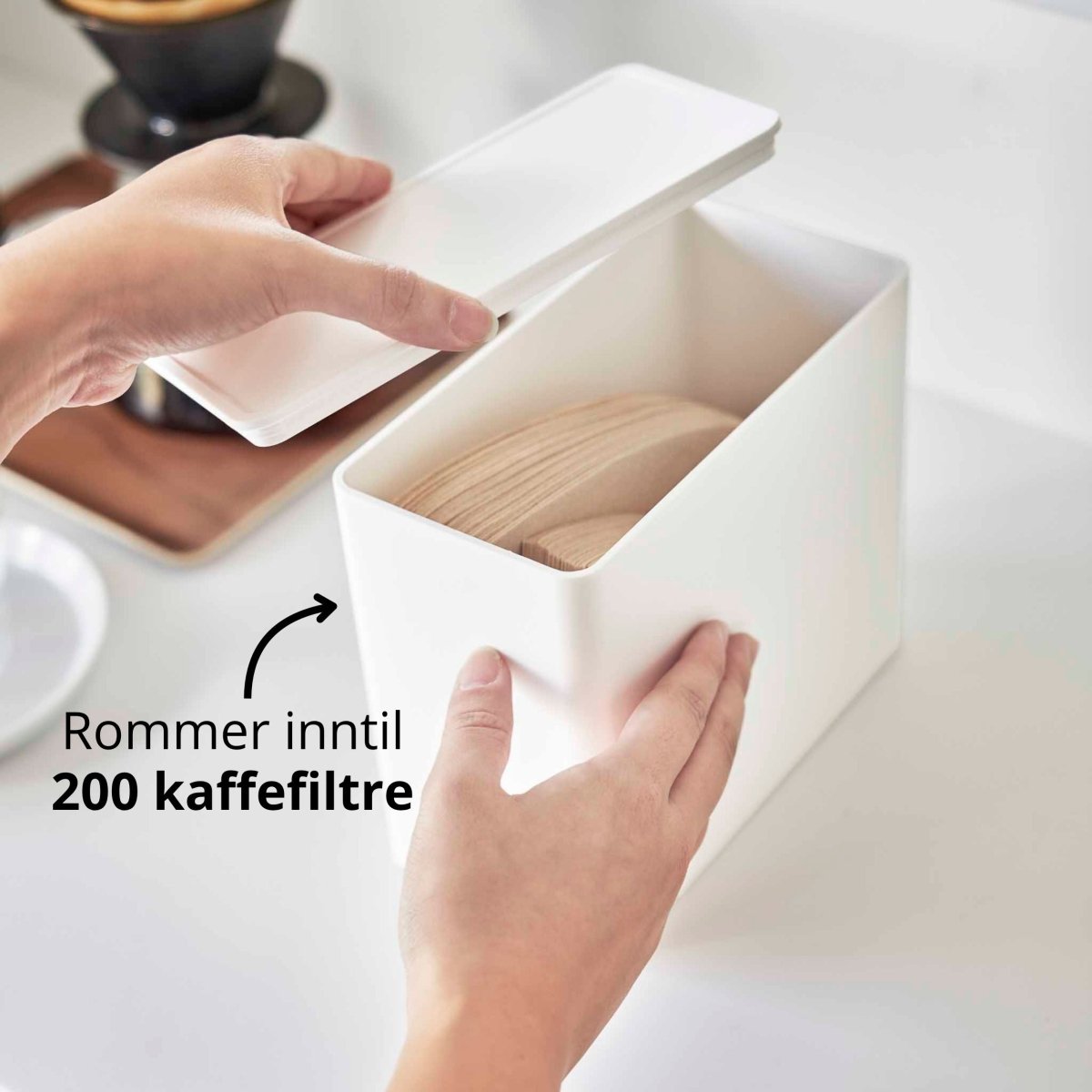 Oppbevaringsboks til kaffefilter og kapsler hvit 1,9L - Lindas Dekor