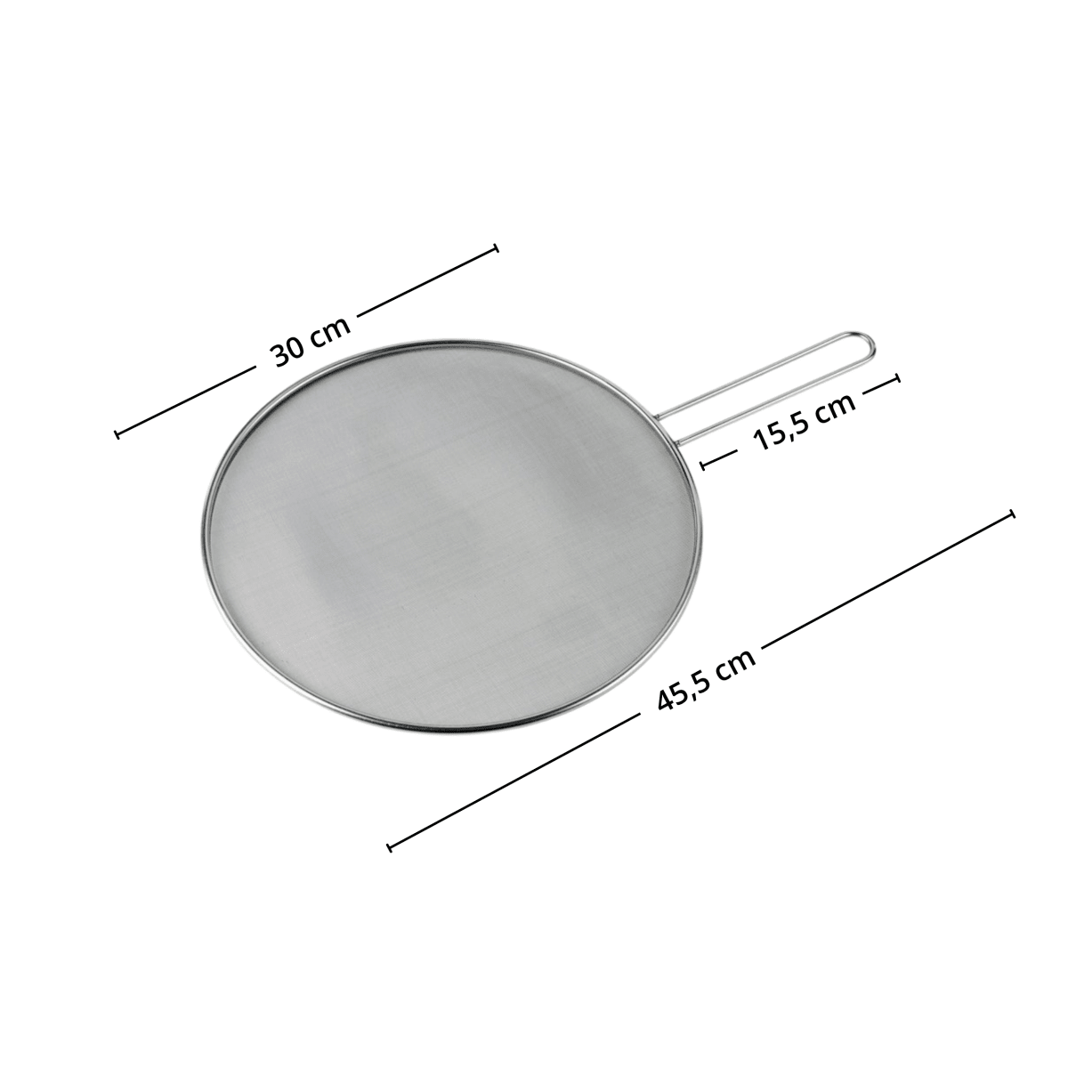 Målskisse av sprutelokk i stål med diameter, total lengde og lengde på håndtaket. - Lindas dekor