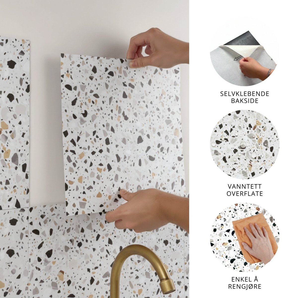 Sirocco Soft Terrazzo gulvfliser monteres enkelt som selvklebende flis på eksisterende underlag. - Lindas dekor