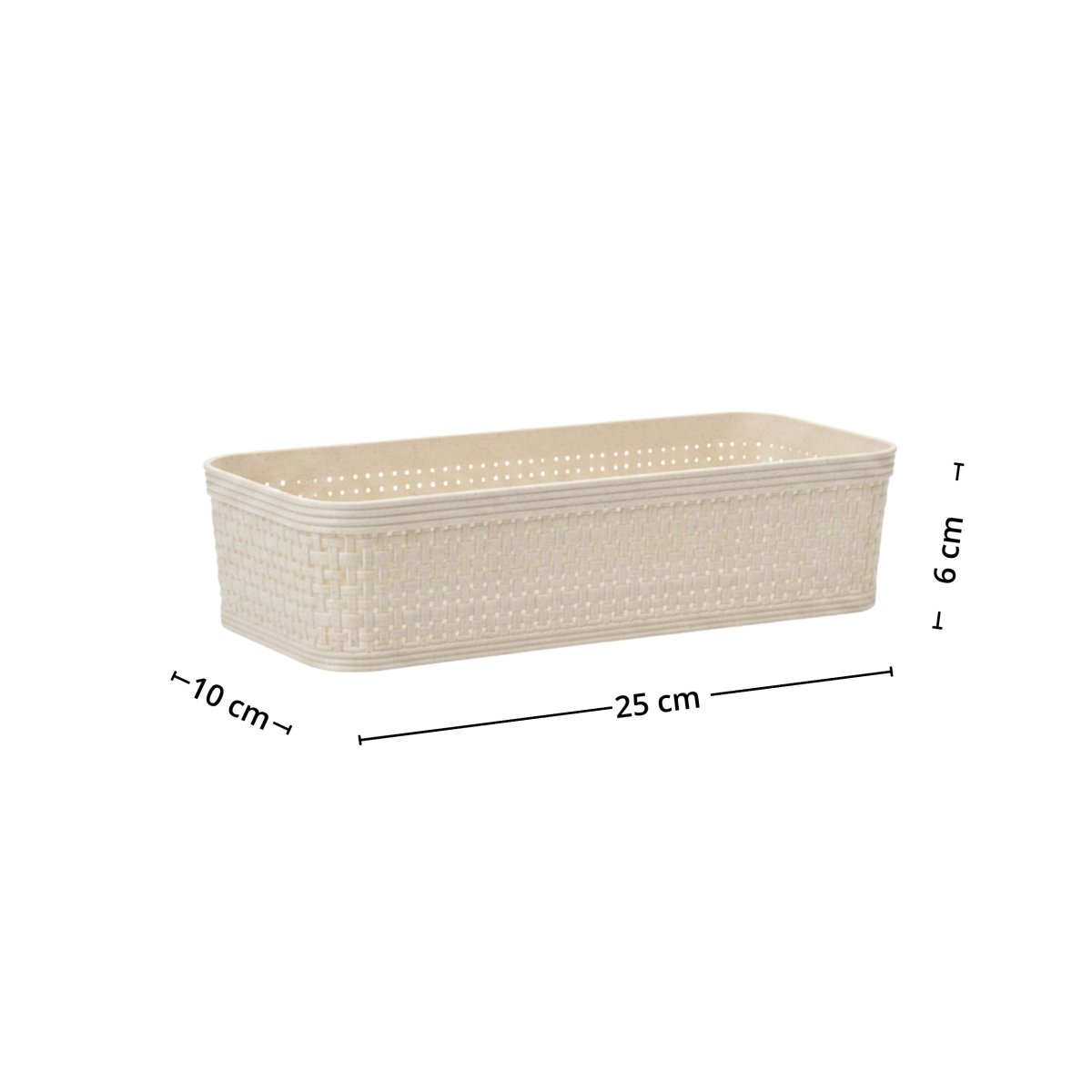 Medium sandfarget oppbevaringskurv med avlang form og mål på 25 x 10 x 6 cm. - Lindas dekor