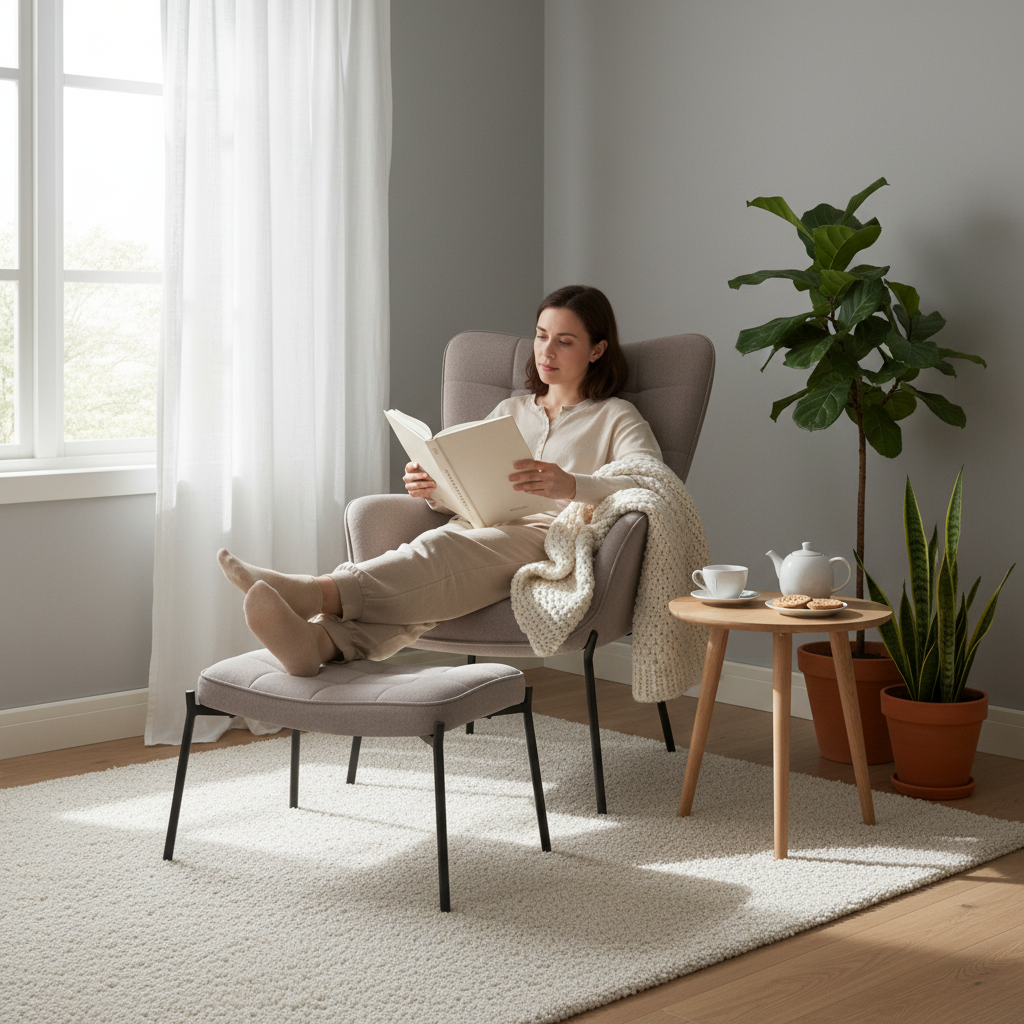 Lenestol med fotskammel til lese krok eller stue