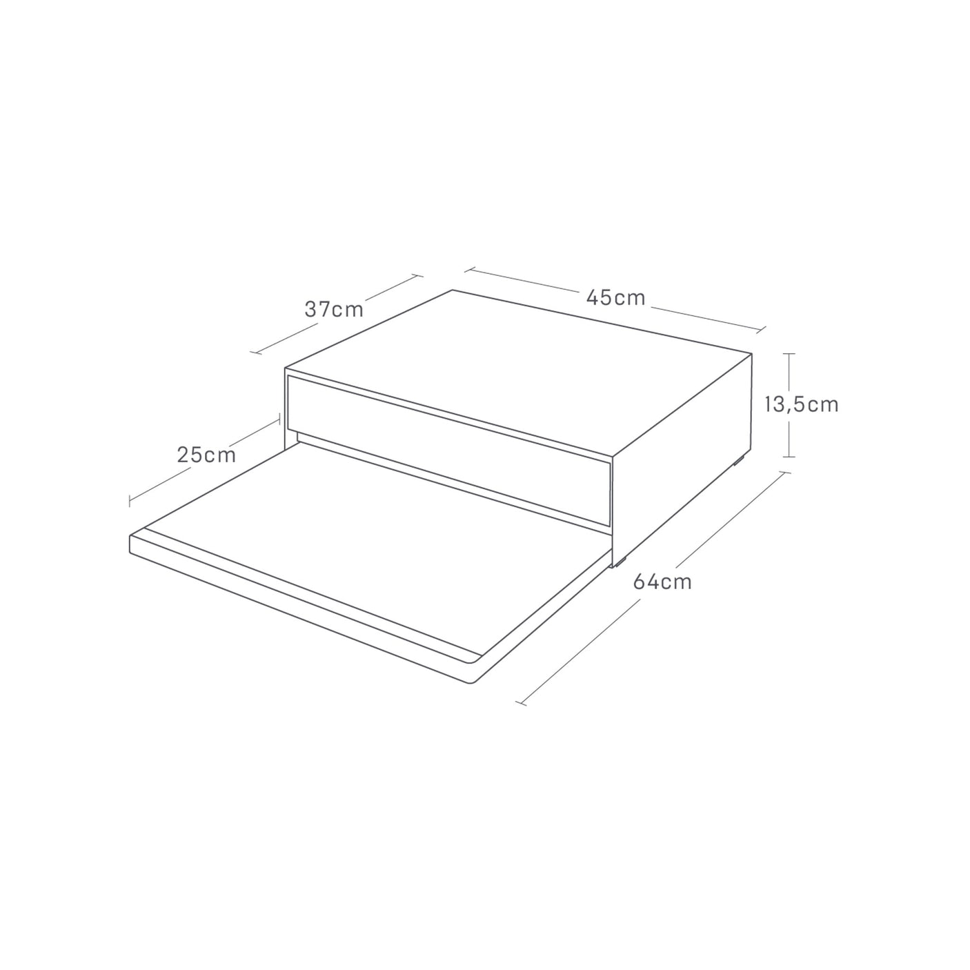 Benkeplate organizer i sort utførelse med plass til brødrister og småvarer