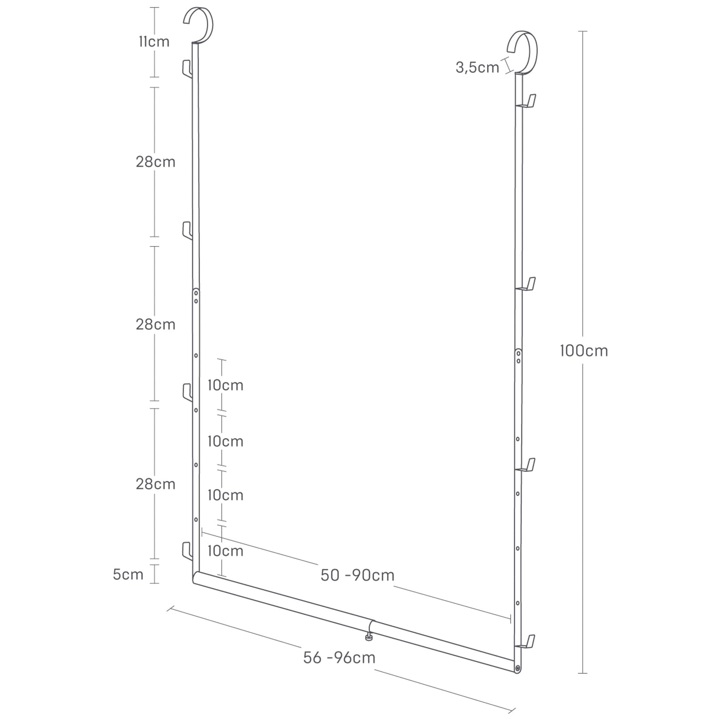 Plassbesparende garderobestang til klĂŠr og tilbehĂžr i hvit utfĂžrelse