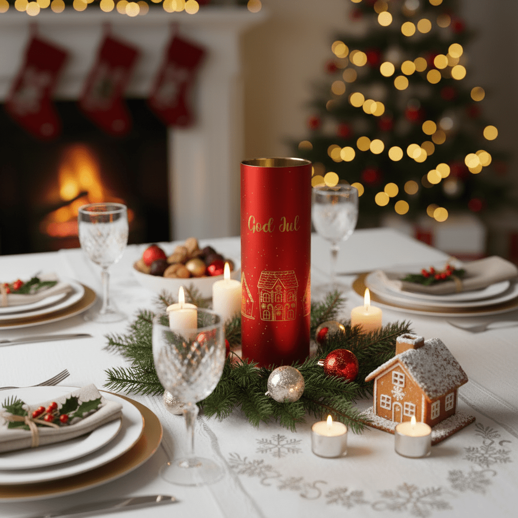 Lyslykt LED God Jul rød 9 x 25 cm - Lindas Dekor