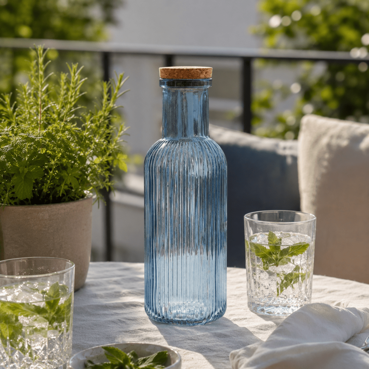 glassflaske blå 1 liter