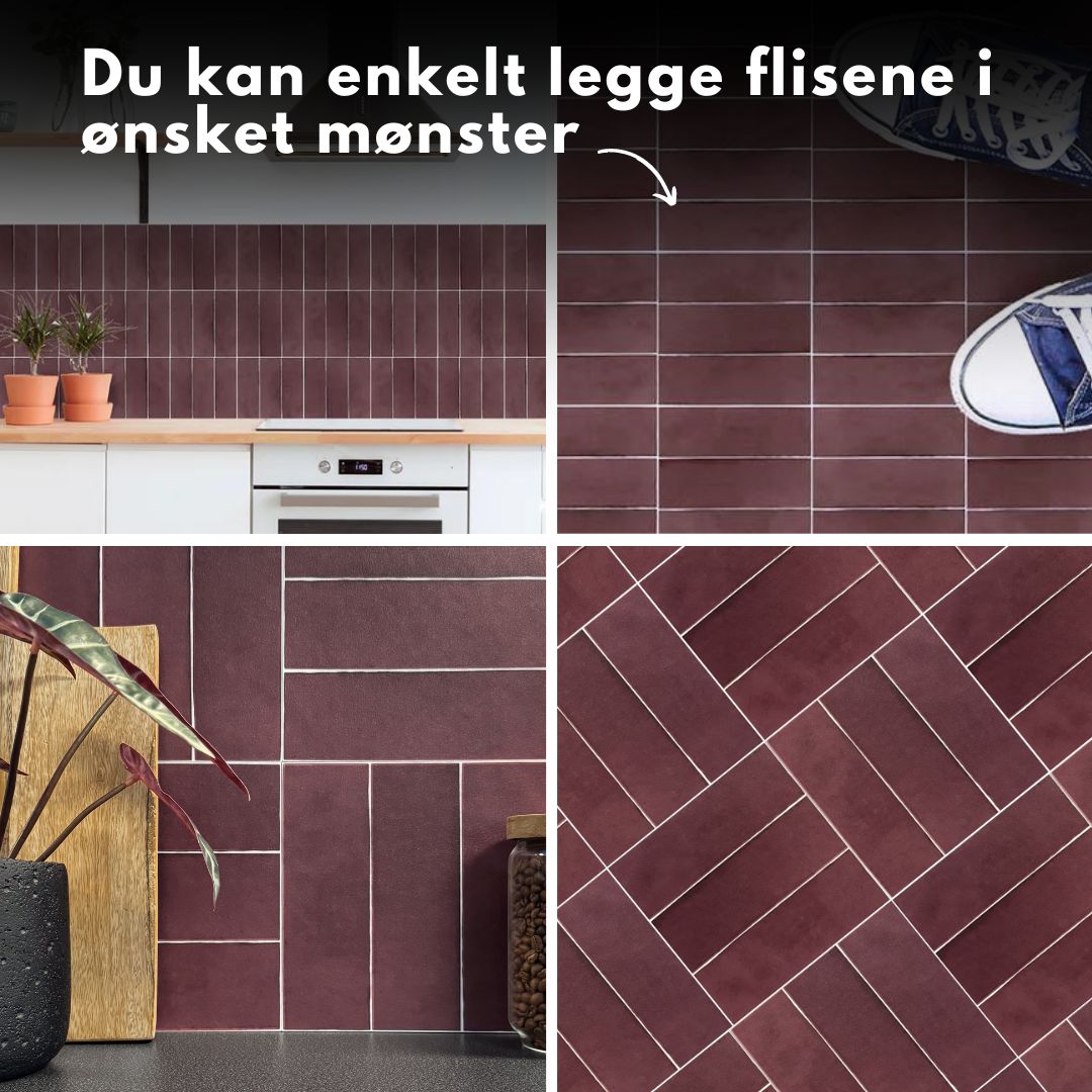 8 - pk Katja vinrød selvklebende fliser - Lindas Dekor
