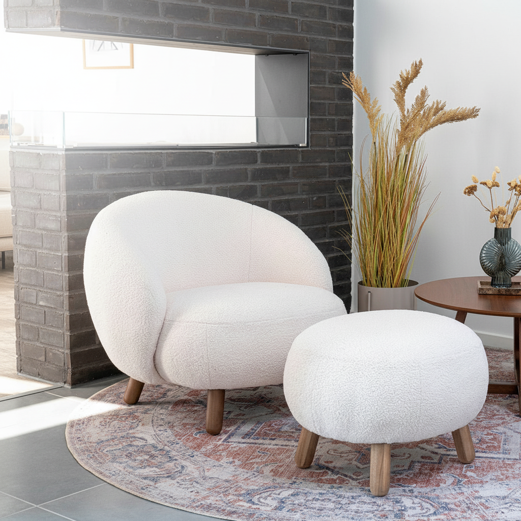 Stolsett med puff til stue, lesekrok eller soverom