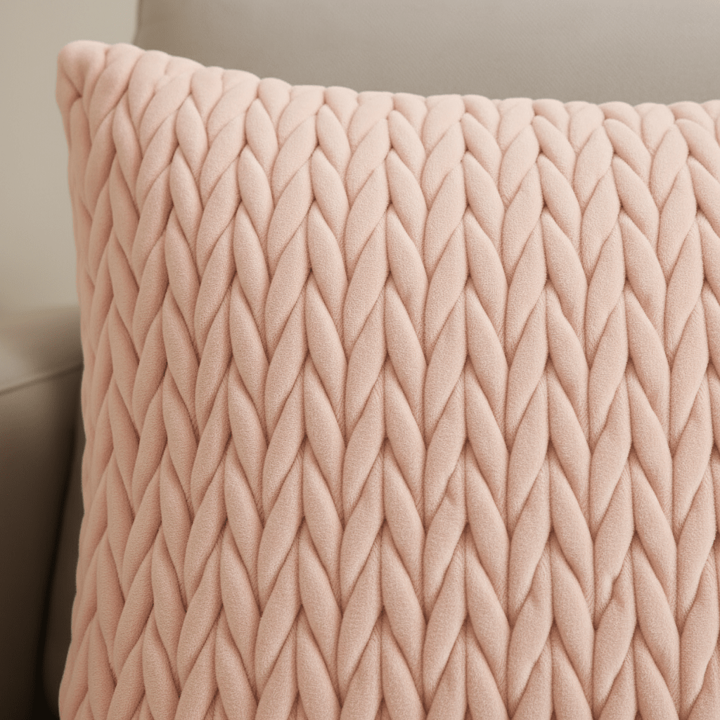 Putetrekk flettet velur lyserosa 45 x 45 cm - Lindas Dekor