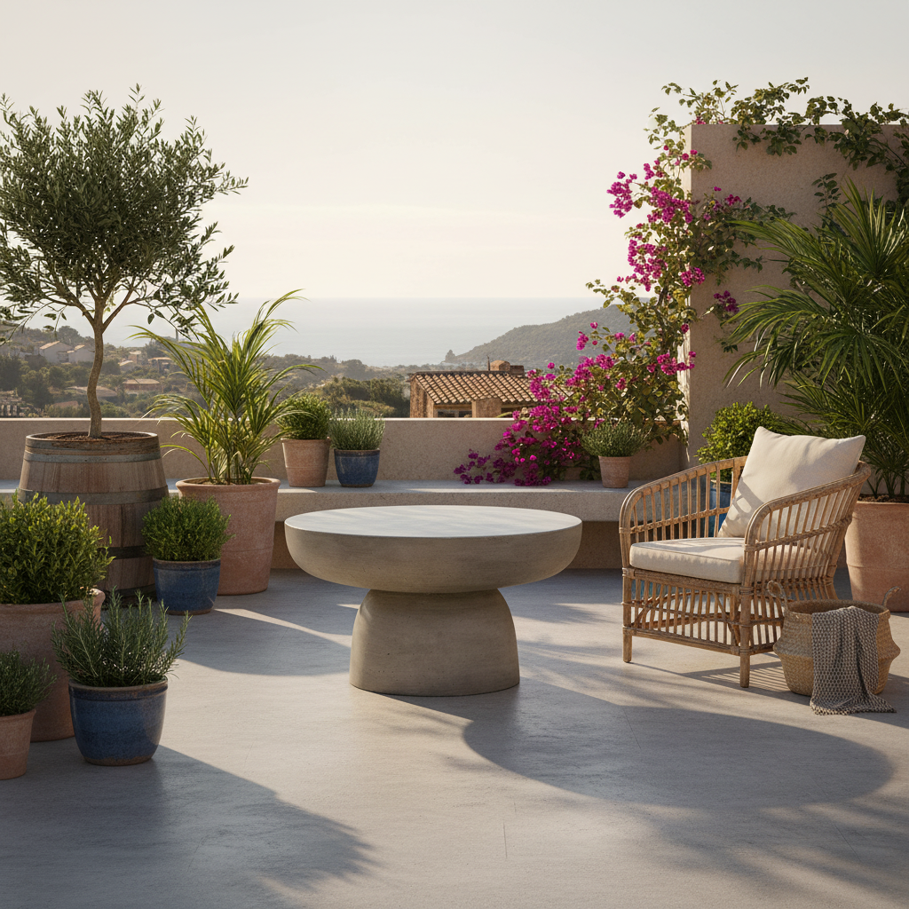 Dekorativt coffee table med solid base og terrazzo inspirert overflate