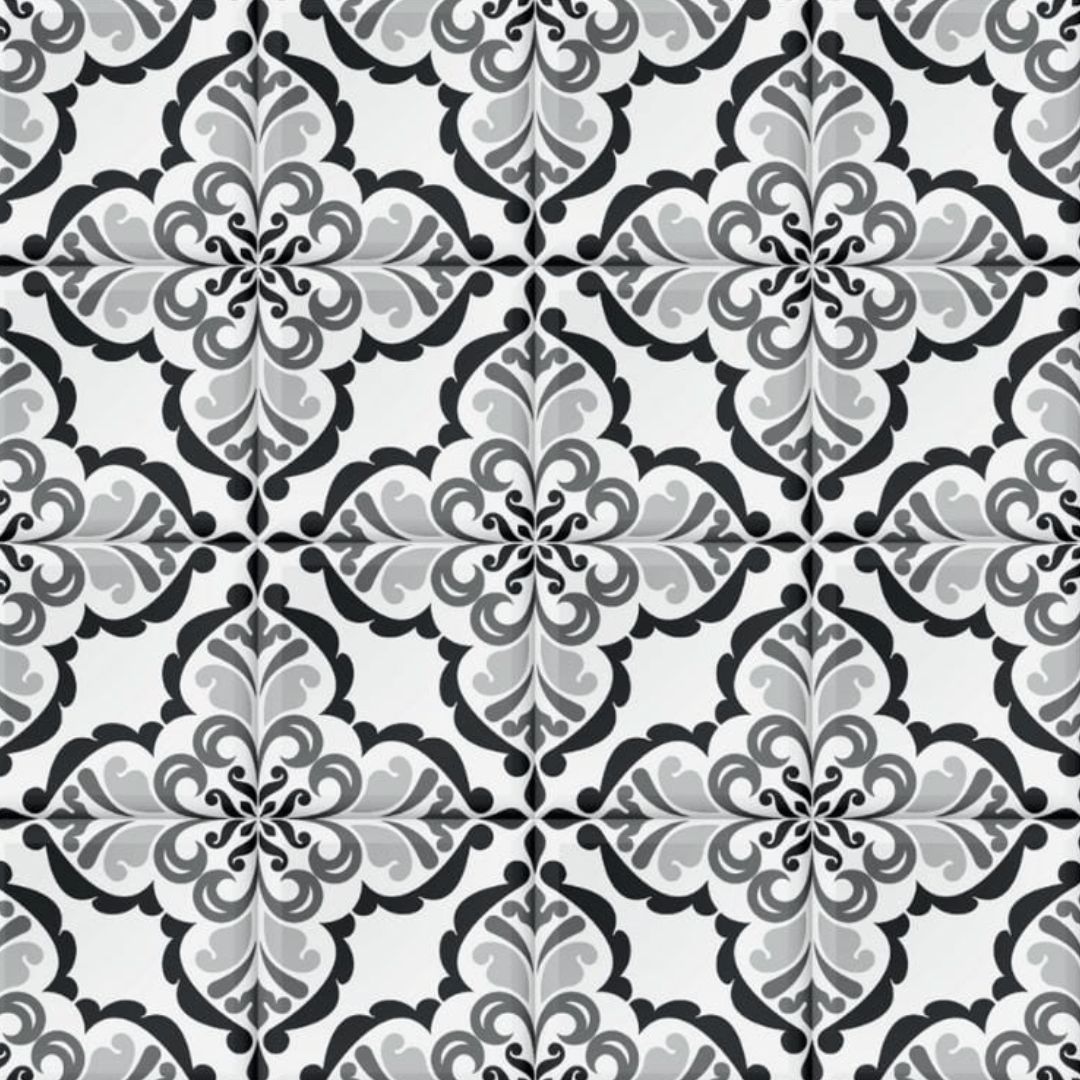 Lisbonne selvklebende fliser imiterer et vintage design. Den gir et klassisk og sofistikert uttrykk som passer godt til fornyelse av kjøkkenet.