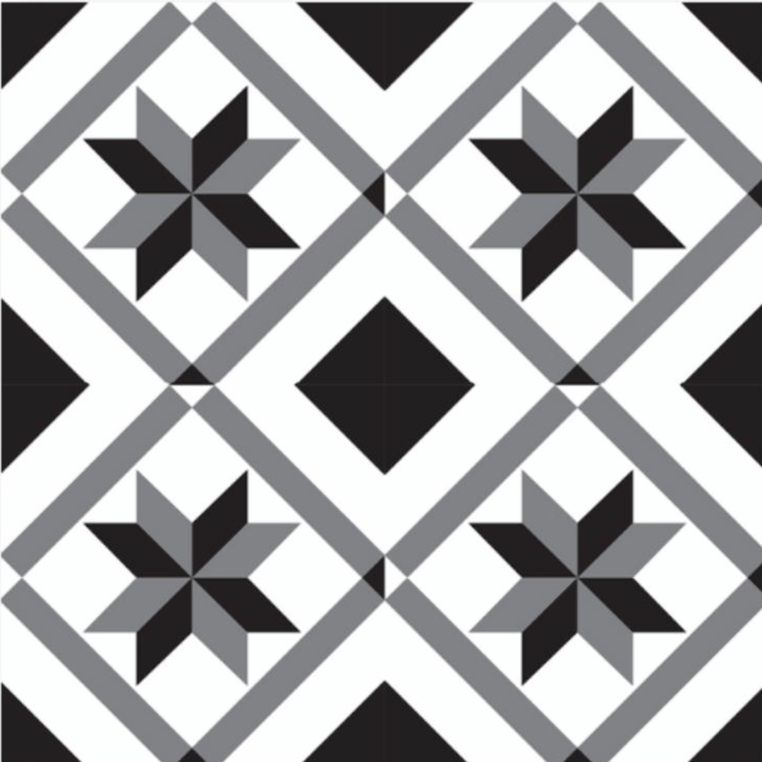 Oslo selvklebende fliser imiterer et klassisk design som gir et tidløst og elegant uttrykk. Passer godt til fornyelse av gang eller toalett.