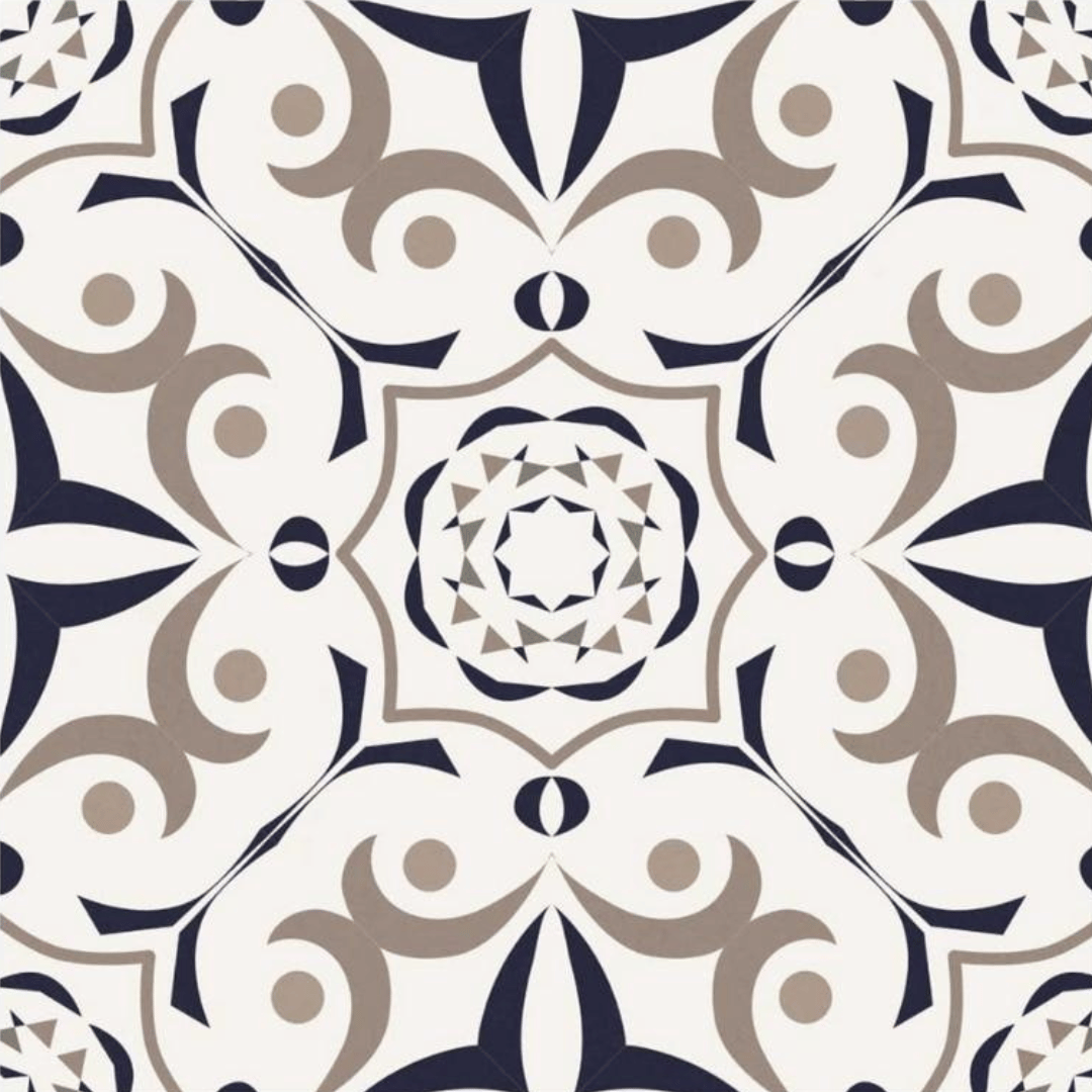 Barcelona selvklebende fliser har et vakkert og klassisk design i blått, beige og hvitt. Passer godt til fornyelse av vegger og gulv.