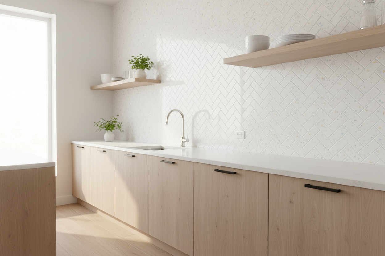 Terrazzo fiskebein selvklebende veggfliser