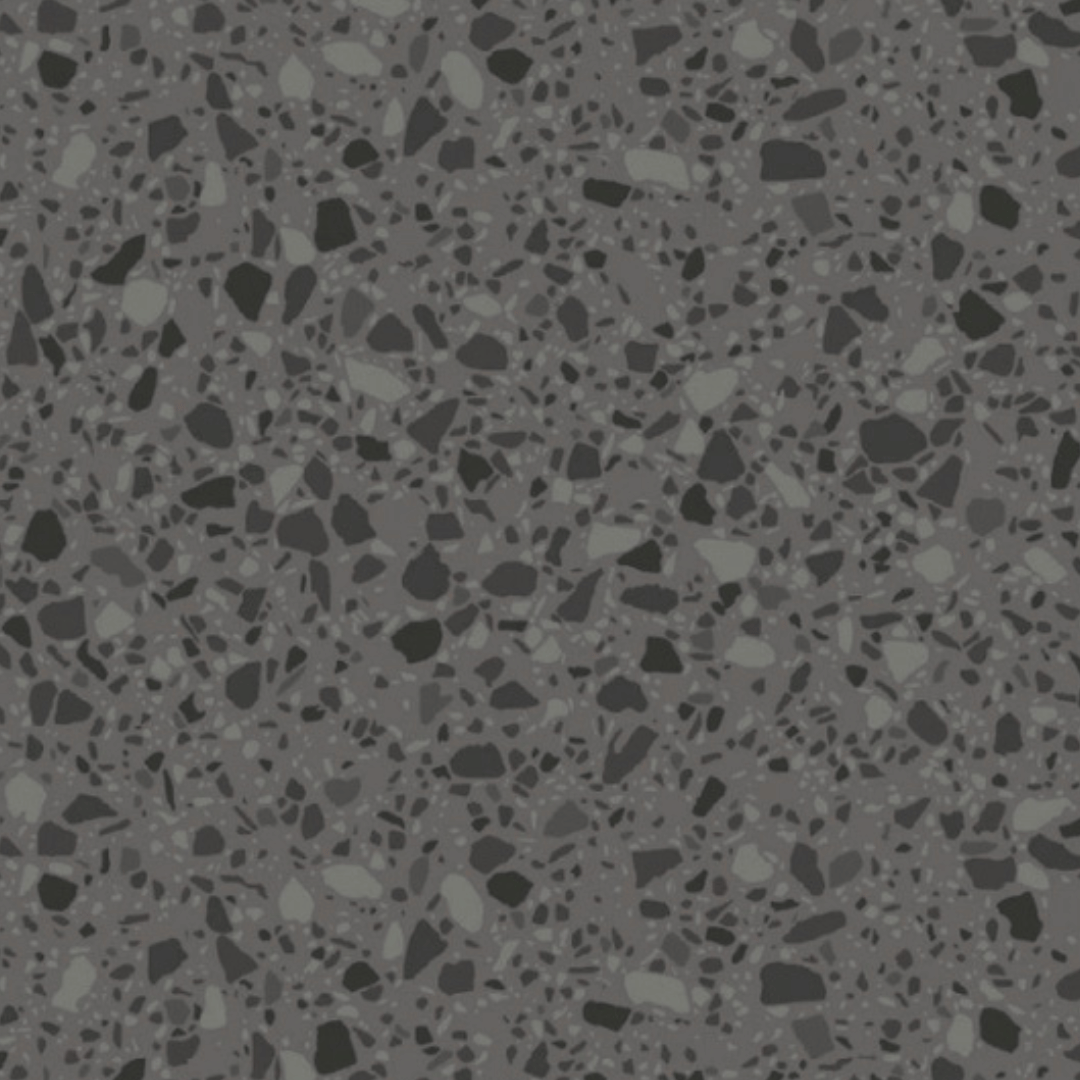Venezia terrazzo selvklebende fliser imiterer fliser i Terrazzo i mørke toner. Denne gir et moderne og tidløst uttrykk som passer i de fleste rom.