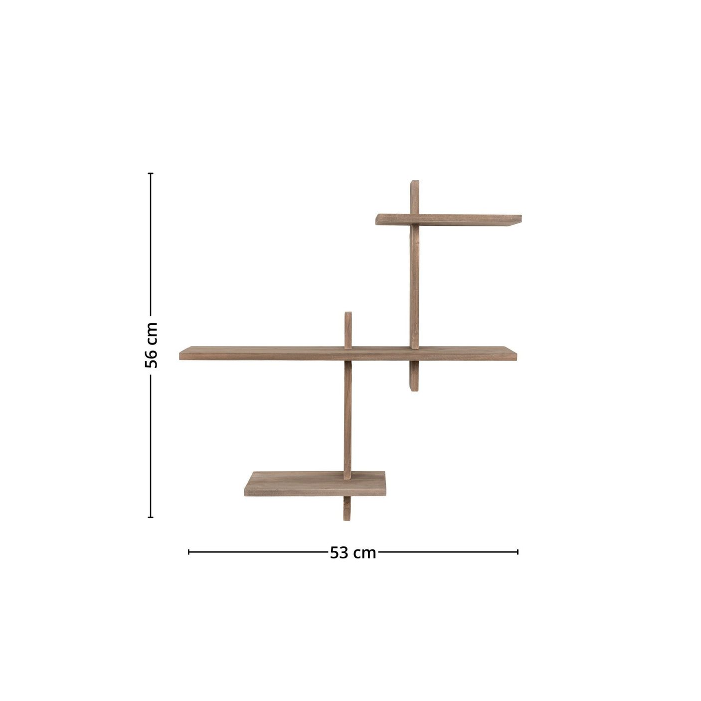 Gavi vegghylle i naturfarget furu med asymmetrisk design – FSC®-sertifisert treverk, 53x15x56 cm
