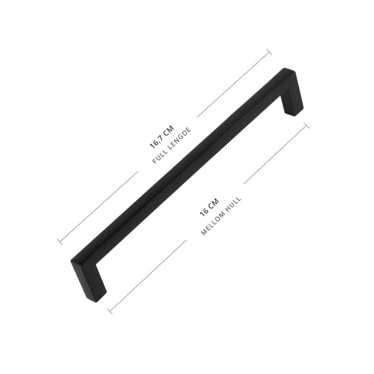 Moderne sort håndtak 16 cm, minimalistisk design med rette linjer for kjøkken, bad og garderobe.