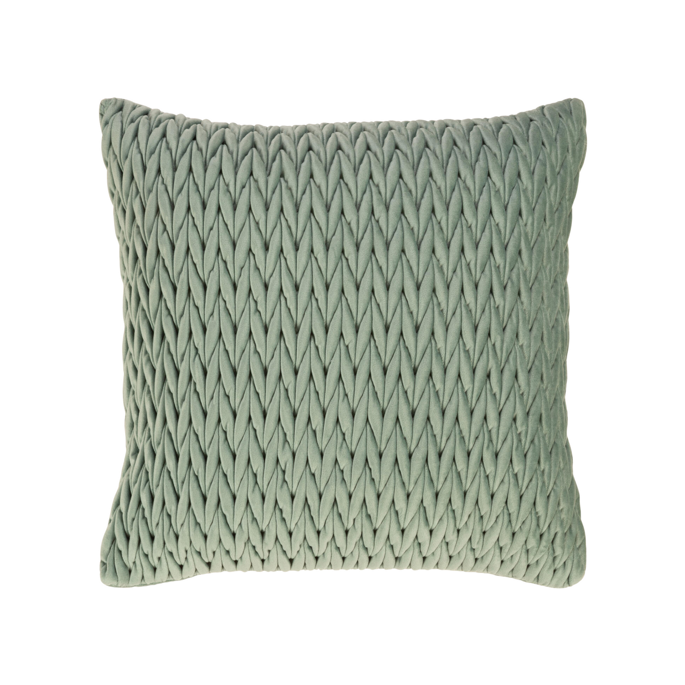 Dekorativt velur putetrekk med flettet struktur i grønn fargetone.