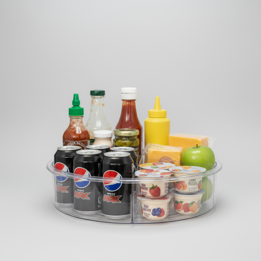 Transparent oppbevaringsbrett som roterer 360 grader for enkel tilgang