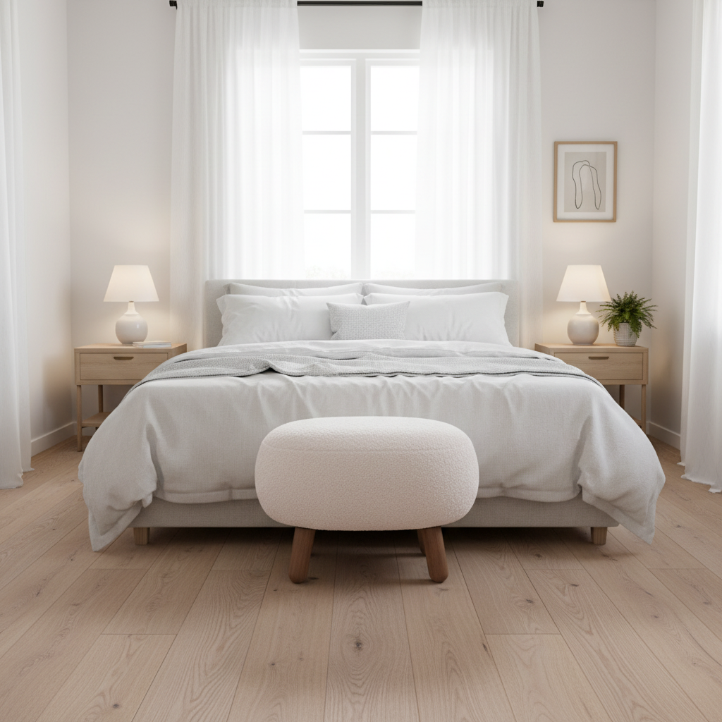 Detaljbilde av myk teddytekstur på Savona fotskammel