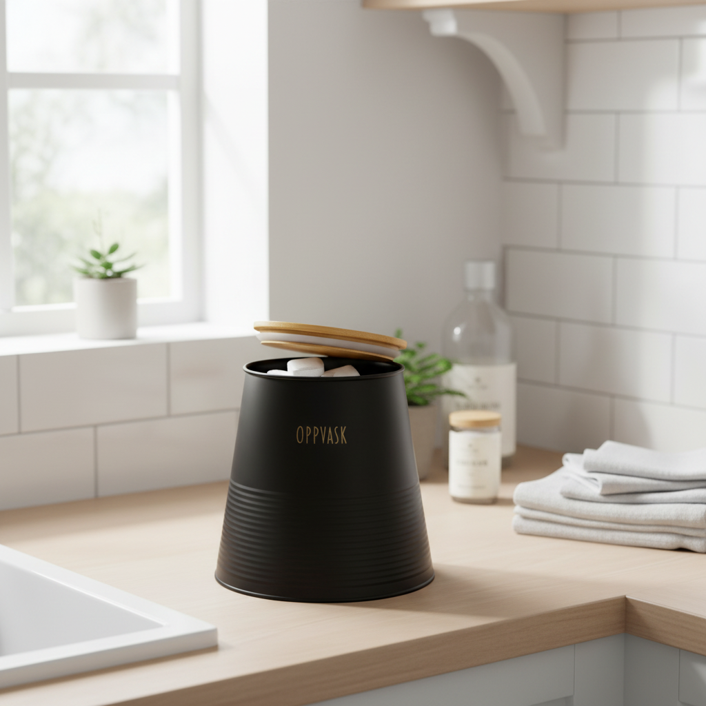 Boks oppvaskmiddel, sort metall 17 cm