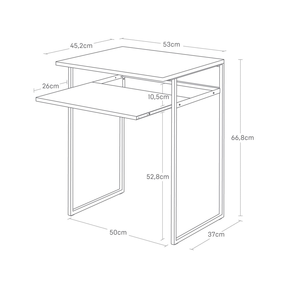 Sidebord med treplate og uttrekkbar hylle sort 53 x 45 x 66,8 cm - Lindas Dekor