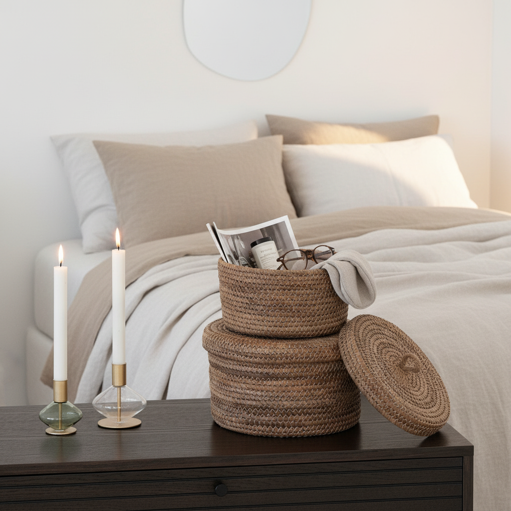 Desio oppbevaringskurver med lokk i naturfargede bananblader 2 pk