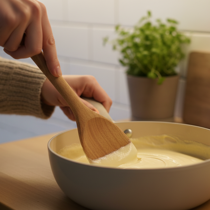 Spatula stirring sauce