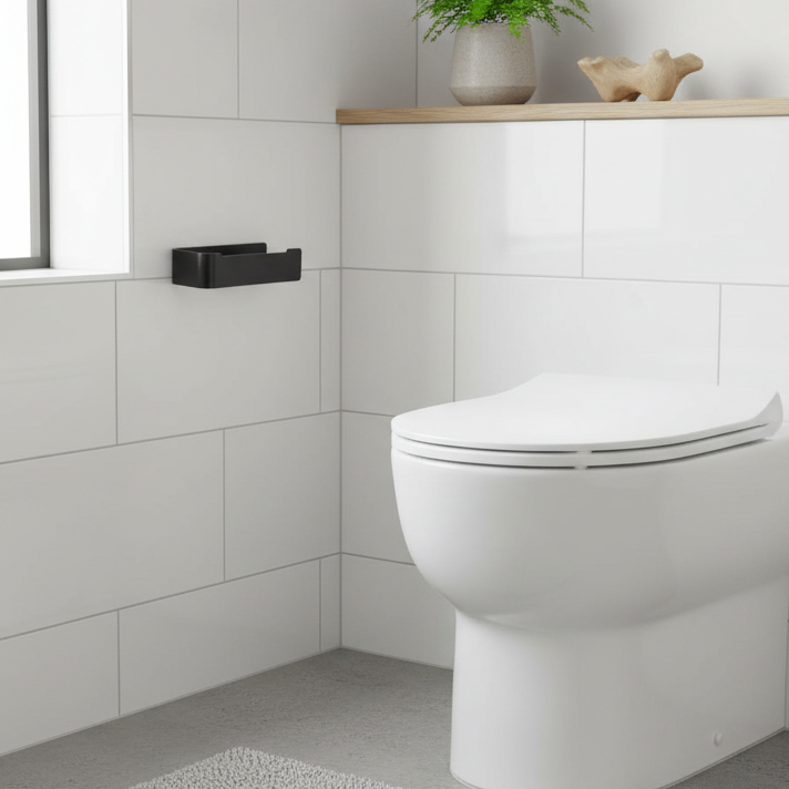 Ume Black i moderne baderom med hvite fliser