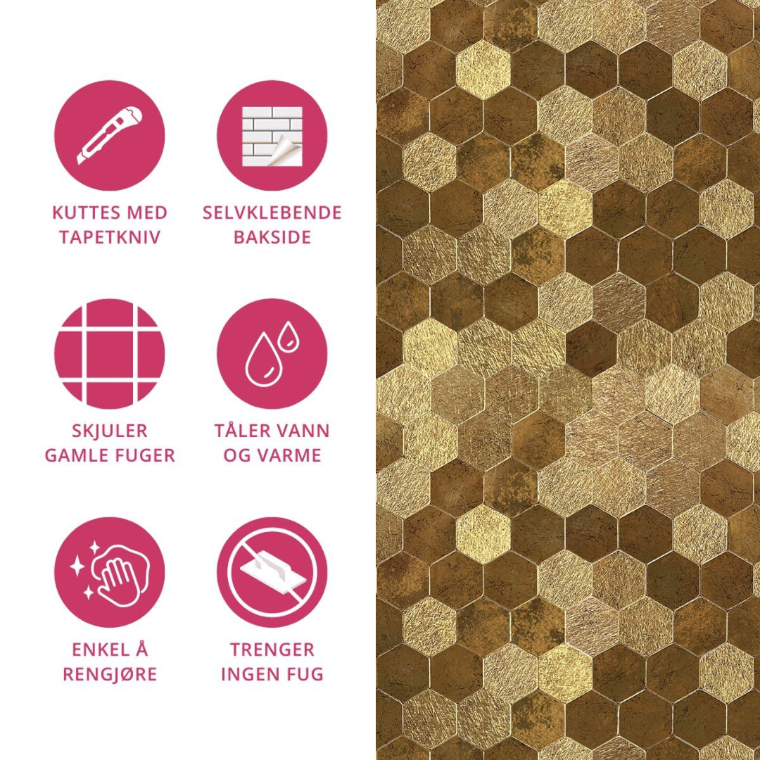 Vareprøve: Hexagon gold selvklebende veggfliser