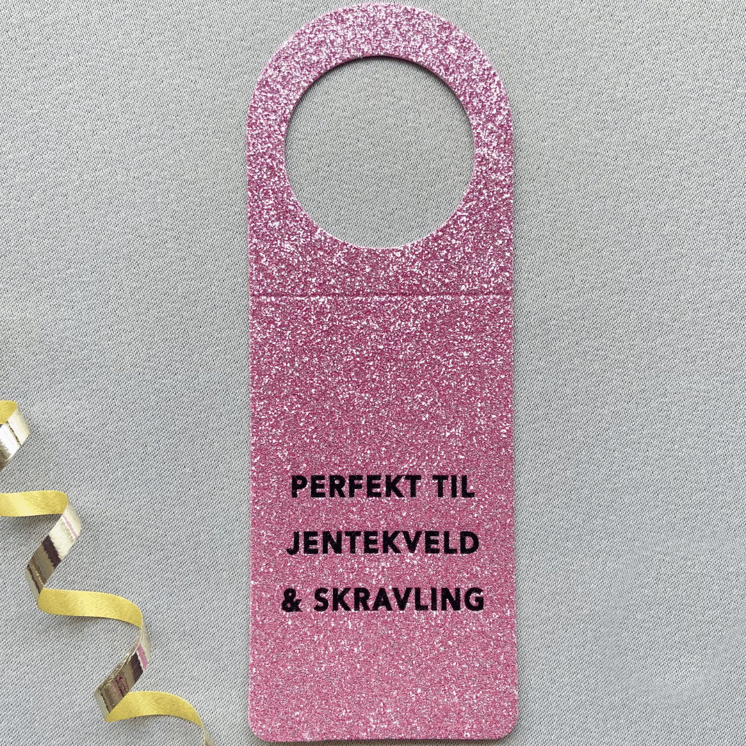 Flaskekort "Jentekveld", rosa glitter - Lindas Dekor