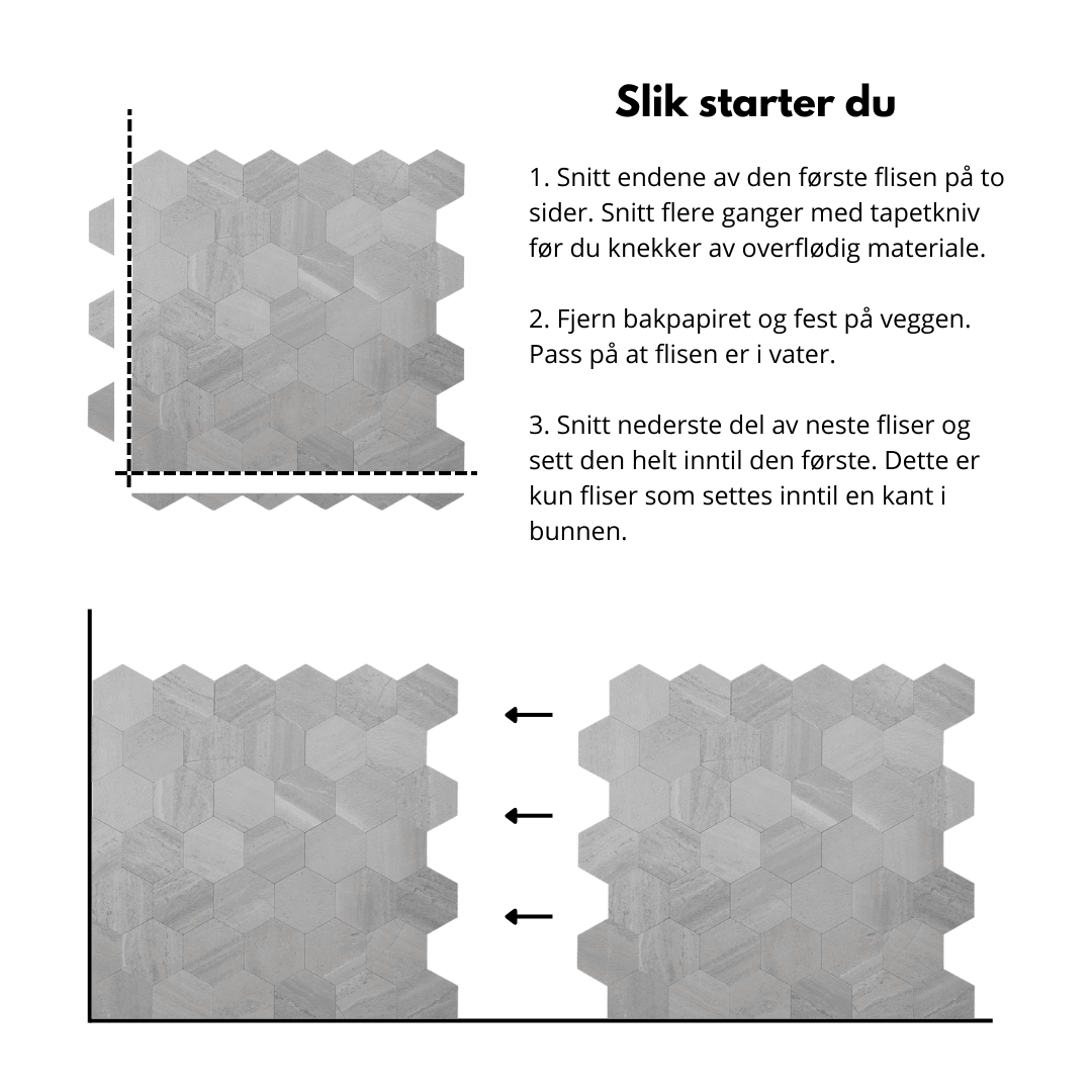 moderne hexagon veggfliser i lysegrå betong for stilrent og industrielt uttrykk"