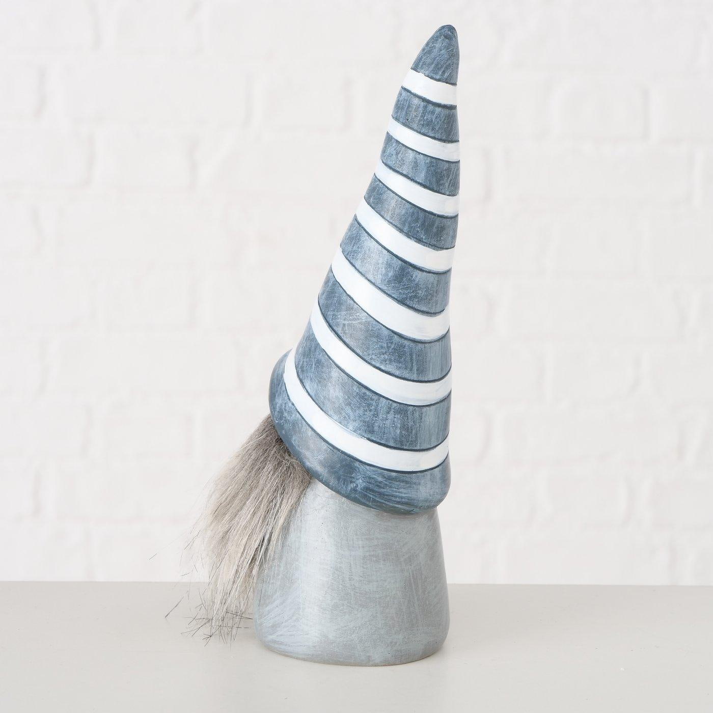 Moderne nissefigur i blå og hvit med skjegg – dekorasjon til jul