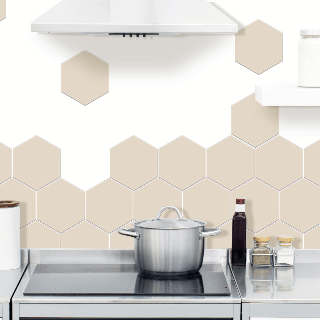 Hexagon beige selvklebende veggflis 20-pk