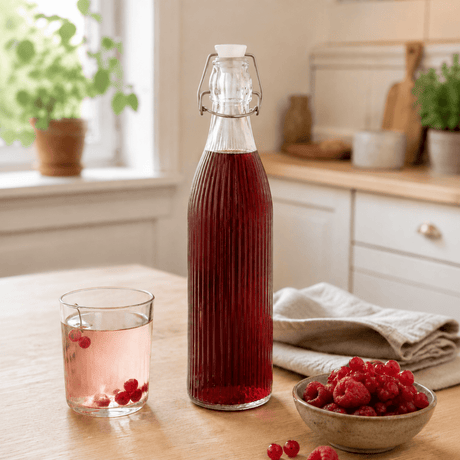 Trevlig och robust flaska, perfekt för syltning eller saftproduktion 