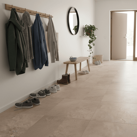 8 - pk Amsterdam beige betonglook selvklebende fliser 40 x 40 cm - Lindas Dekor