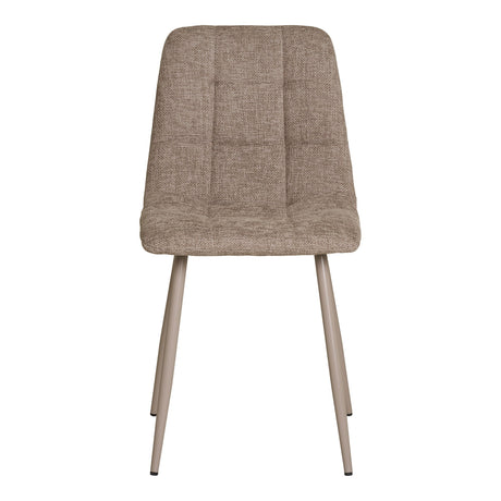 Middelfart spisestol i grå tekstil – sett fra siden med slanke ben.