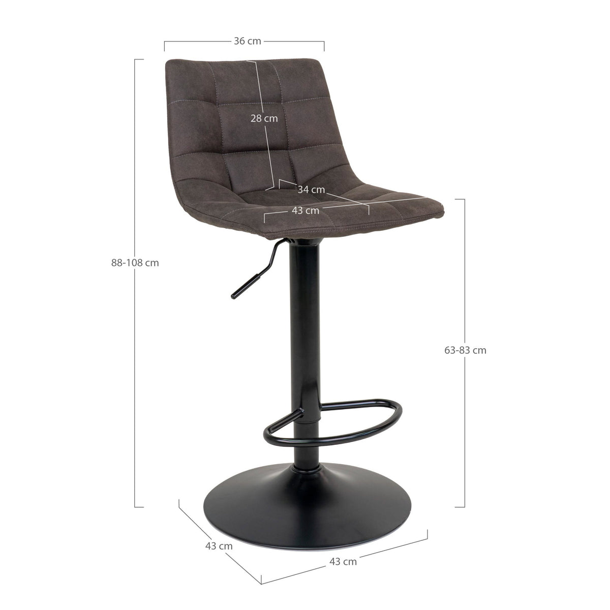 Middelfart barstol mikrofiber mørk grå med sorte ben